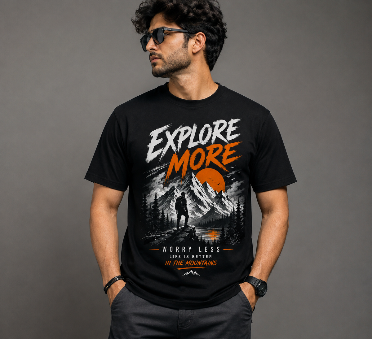 Explore More Mountain Adventure Graphic T-Shirt – Black